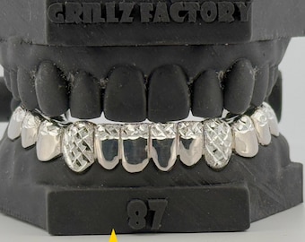Custom Silver Diamond Cut, Fang Grillz Bottom Teeth Caps Set Handcrafted Vampire Fangs For Him