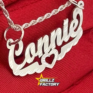 Custom 3D Sterling Silver 925 Name Necklace, Diamond Cut Script Pendant, Silver Rope Chain