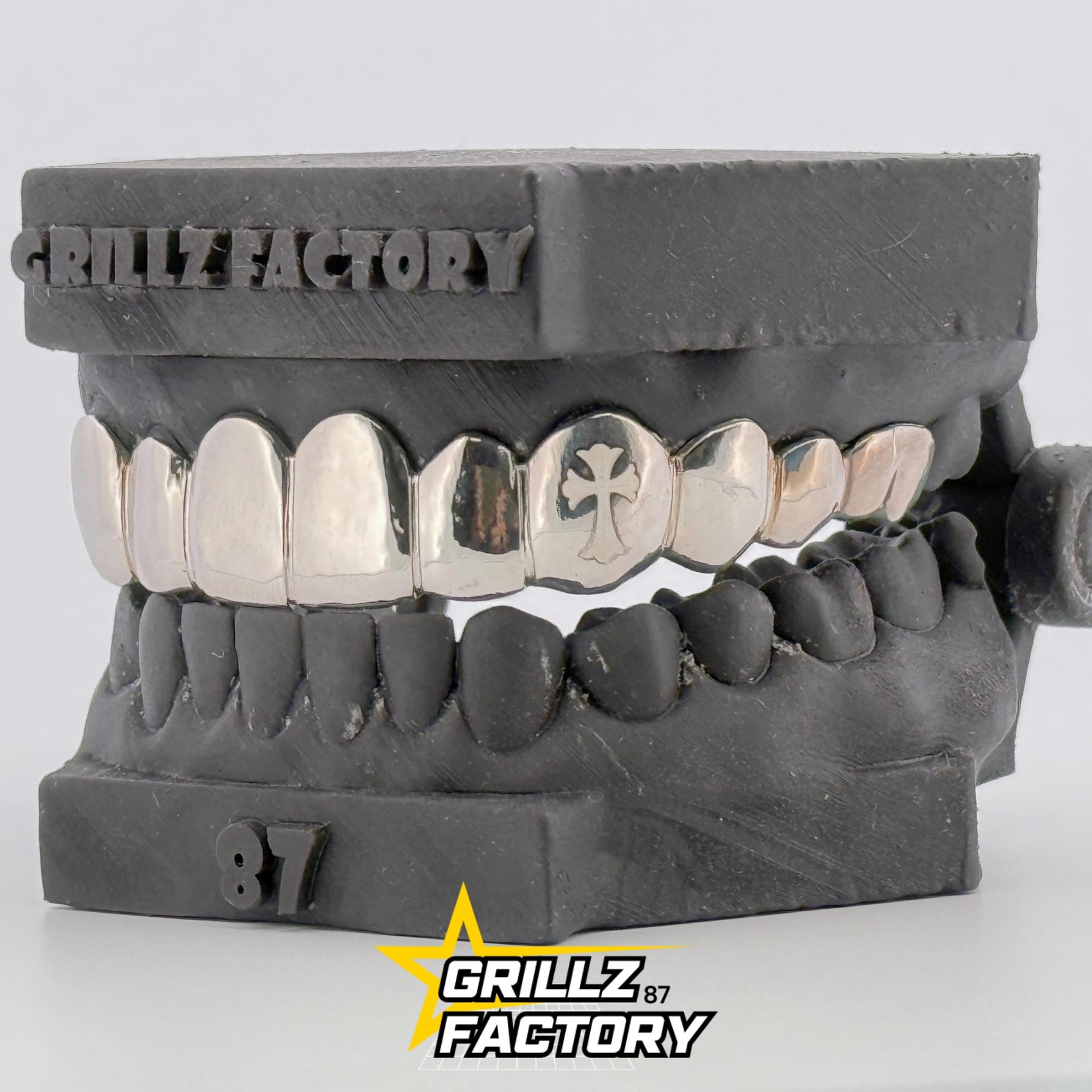 Laser Engraved Cross Grillz, 925 Silver, 10K Gold Includes Mold