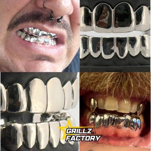 High shine mirror finish plain silver full mouth grillz.