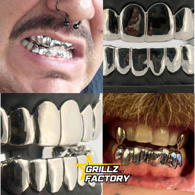 High shine mirror finish plain silver full mouth grillz.