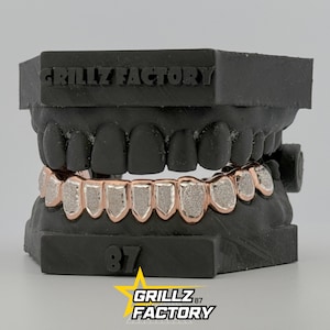 Benutzerdefinierte Rosenrahmen Grillz, Weißer Diamant Staub Finish, Bling Grillz, 10K Gold, 14K Gold, 925 Silber, kostenlose permanente Schnitte, inklusive Mold Kit