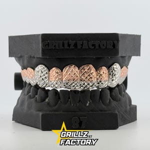 Luxus Dual Tone Grillz, Diamond Dust Sparkle mit facettierten Schliffen, 925 Silber, 10K Gold, 14K Gold, freie permanente Schnitte, inklusive Formenset