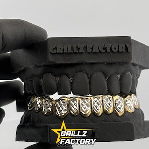 Iced Out Diamond Dust and Cut Grillz, Bling Diamant Facette Grillz, 925 Silber, 10K Gold, 14K Gold, 925 Silber, Free Permanent Cuts, Mold Kit.