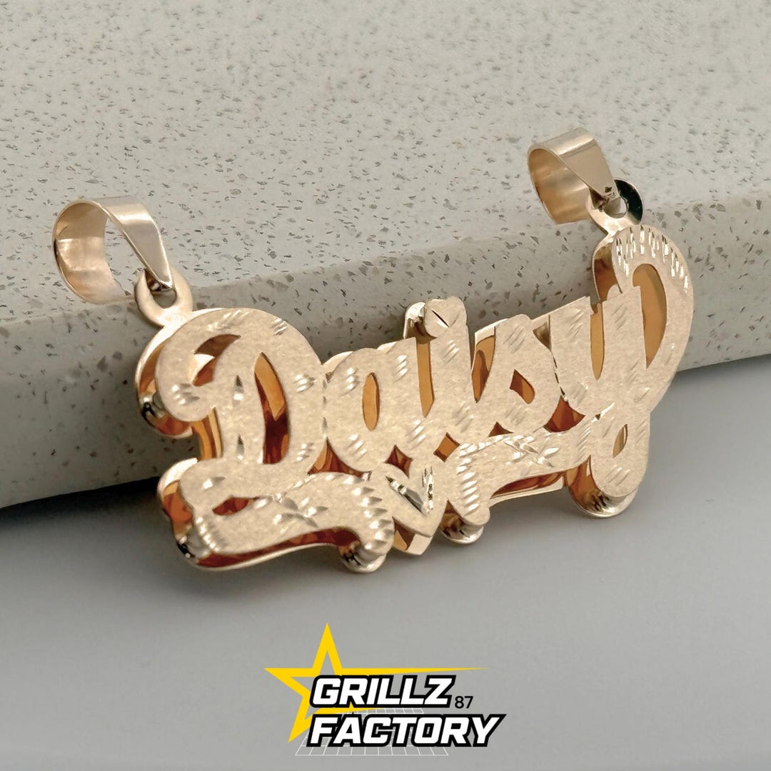 Script Engraving Jewelry Custom Sterling Silver Two-layer Name Pendant: Engraved Script Necklace ...
