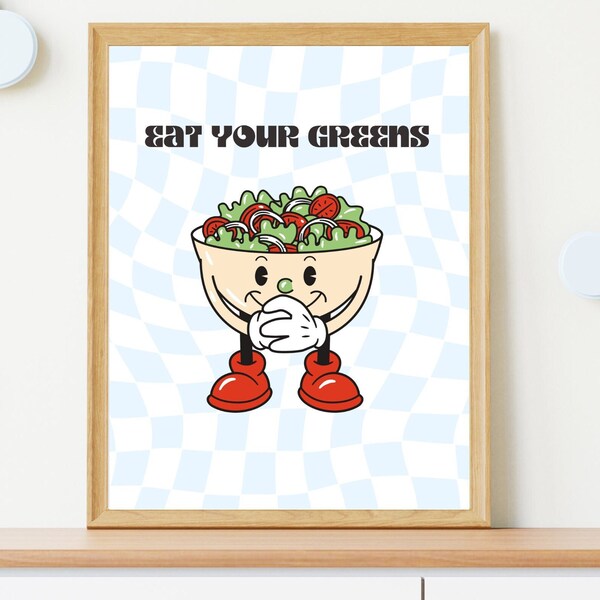 Eat Your Greens Poster, Salad Poster Digital Download, Vegetable Kitchen Poster Print, Greens Kitchen Decor, Trendy Salad Print