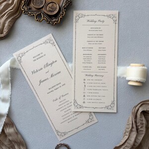 Old Money Wedding Ceremony Program, Double Sided Vintage Order of Service, Cream Wedding Itinerary, Elegant Ivory Stationery