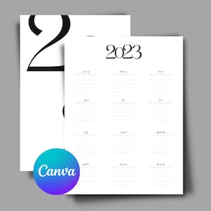 CANVA TEMPLATE BUNDLE 2023 Kalender Bundle - A4 und Poster - Schwarz und Weiß - Elegant - 18x24 inch Poster