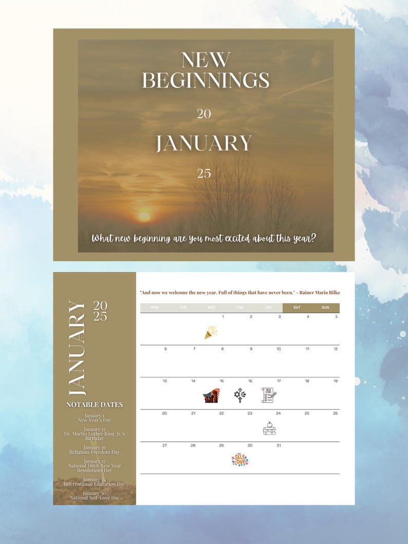 2025 Calendar Printable, 2025 Mindfulness Calendar A Year of Reflection
