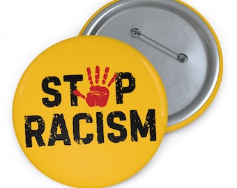 Stop Racism Button Pin | Protest Activist Social Justice Handprint Accessory