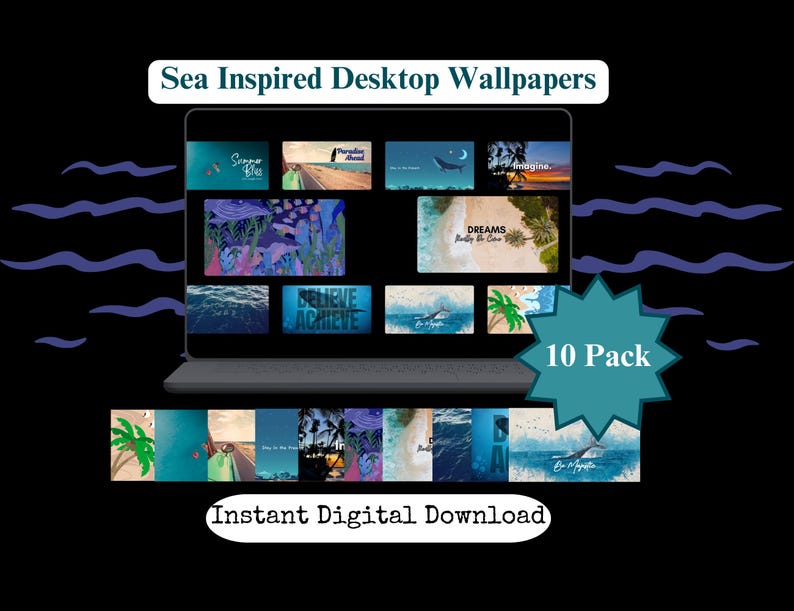 Sea Inspired Desktop Wallpaper Art Craft Ocean Decorative Blue Sharks ...