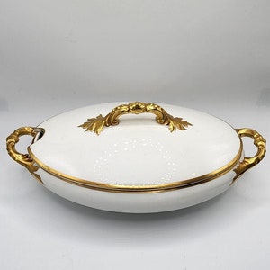 Stunning French Limoges "Elite" Vegetable Porcelain Serving Dish with Gold Trim