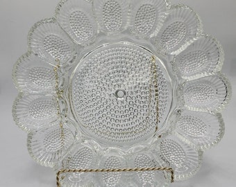 Easter Delight:  Heavy/ Thick MCM Hobnail Glass Deviled Egg Dish/ Platter