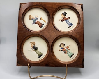 M.J. Hummel Set of 4 Mini Plates in Wooden Frame | &quot;Little Music Makers&quot; 1984- 1987