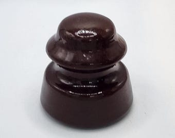 Aislador cerámico marrón vintage / Aislador utilitario de porcelana / Decoración rústica industrial de granja