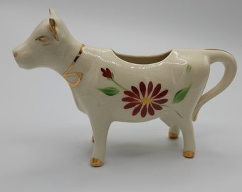 Adorable Cream Gold & Floral Trimmed Cow Creamer