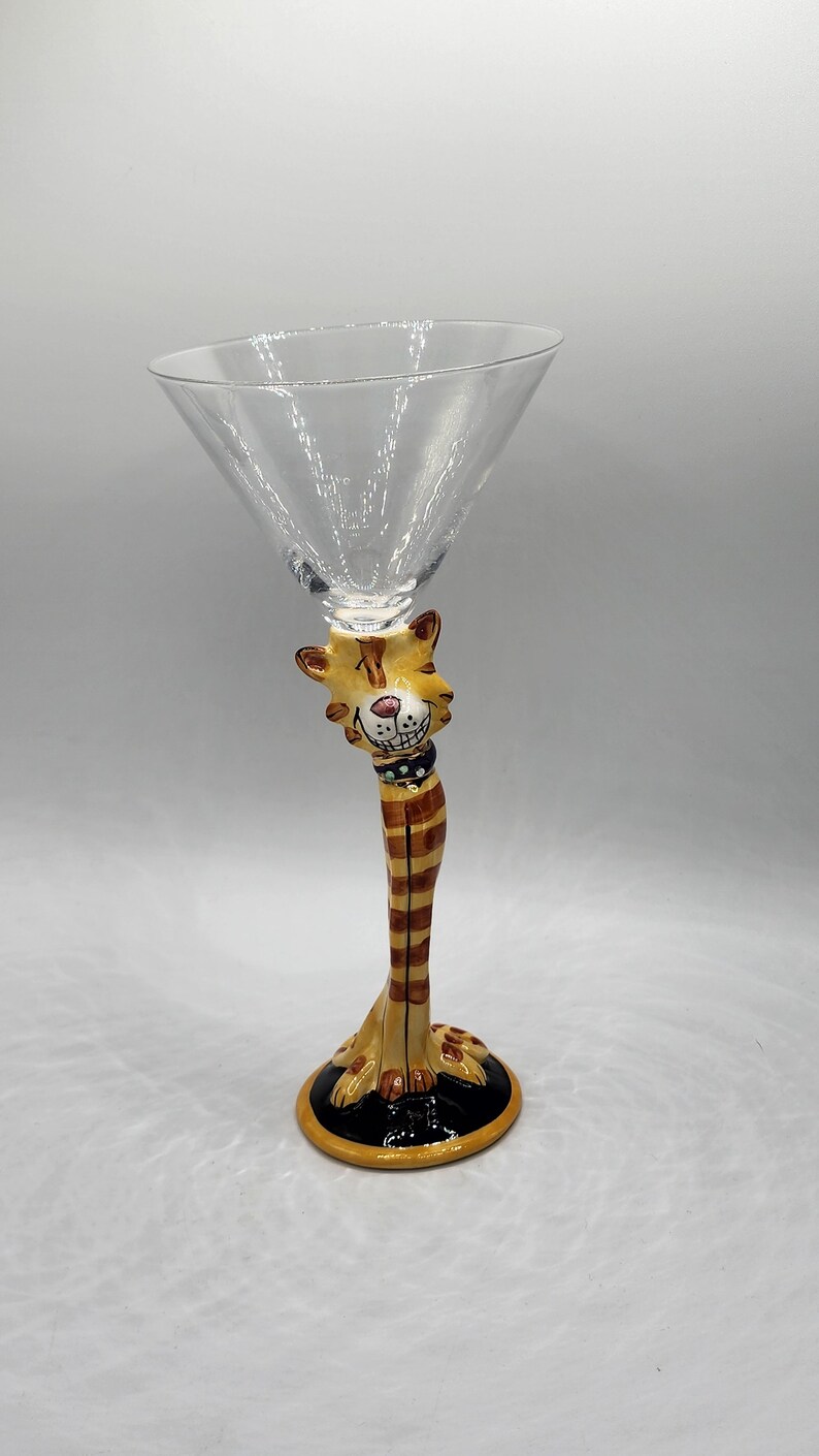 Whimsical Blue Sky/ Heather Goldminc Yellow/orange Cat Martini Glass Etsy