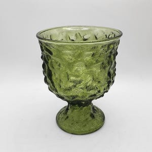 MCM E.O. Brody 6.5&quot; Hammered Crinkle Olive Green Glass Footed Vase | Made in Cleveland, USA