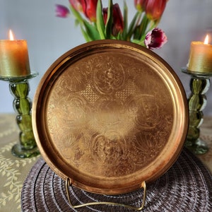 Vintage Art Deco Etched Copper Style Round Serving Tray*