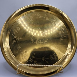 Vintage Floral Etched Brass Style Round Serving Tray