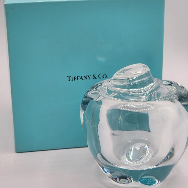 Authentic Tiffany & Co Signed Elsa Peretti Crystal Apple Condiment Jar with Lid- Original Box