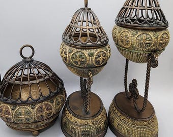 3 piezas decorativas de mosaico de bronce, oro y metal con estilo antiguo (pesadas)