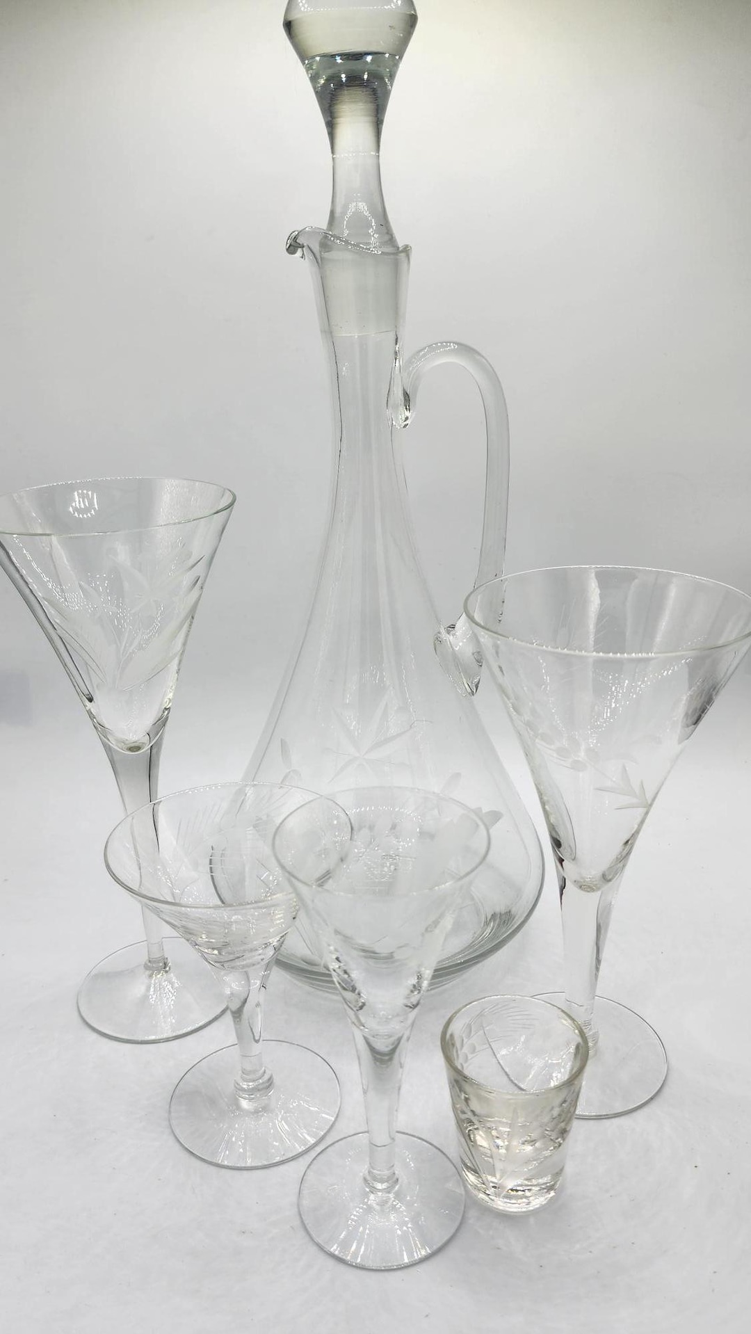 ヴィンテージ 29ピース デキャンタ/グラスセット | エッチング花柄