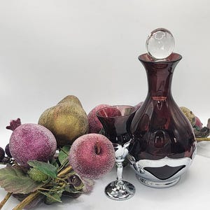 Farber Bros Krome Kraft Small 8&quot; Amethyst/ Purple & Silver Decanter with 1x Matching Aperitif Glass