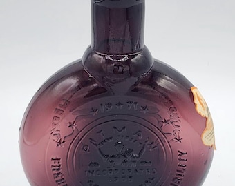 Vintage Clevenger Bros. Glasarbeit | Pitman Grove (NJ) Deep Amethyst Flachmann Glas „Gegründet als Lagertreffen“ mit Punta di Mark