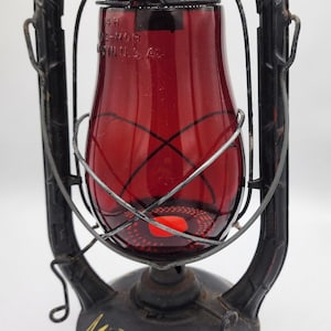 Vintage Dietz Black Monarch Oil Kerosene Lantern with Red Glass Globe | Made in USA