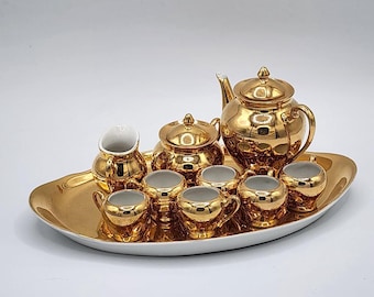 ヴィンテージ Ćmielów ミニチュア ゴールド 金箔 ポーランド磁器 9 ピース ティー セット |ポーランド製