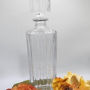 Impressive Mikasa Tall Lead Crystal &quot;Pinstripes&quot; Rectangular Crystal Decanter | (Heavy!)