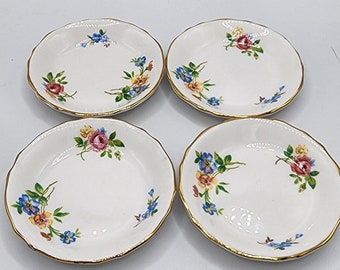 4 platos para mantequilla Royal Chelsea de porcelana inglesa de 8,9 cm con ribete dorado