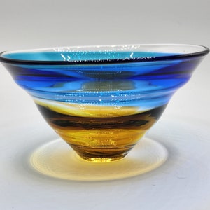 Kosta Boda Goran Warff (Signed) Blue and Amber Glass Bowl | #39350