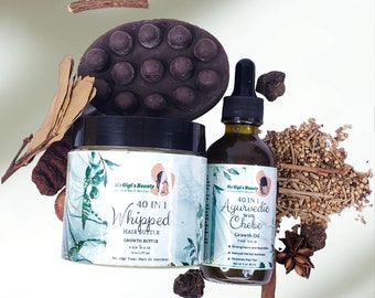 40 in 1 Ayurvedic with Chebe hair growth Oil, whipped hair butter & Shampoo Bar Bundle, Ayurvedic Chebe Hair Oil, Chebe Butter, Shampoo Bar