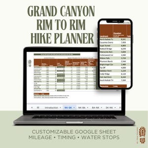 Planificador de senderos Rim to Rim / Hoja de cálculo de Google para caminatas por el Gran Cañón / Segmentos, kilometraje, tiempos, paradas de agua / Hoja de planificación de caminatas y herramienta de itinerario