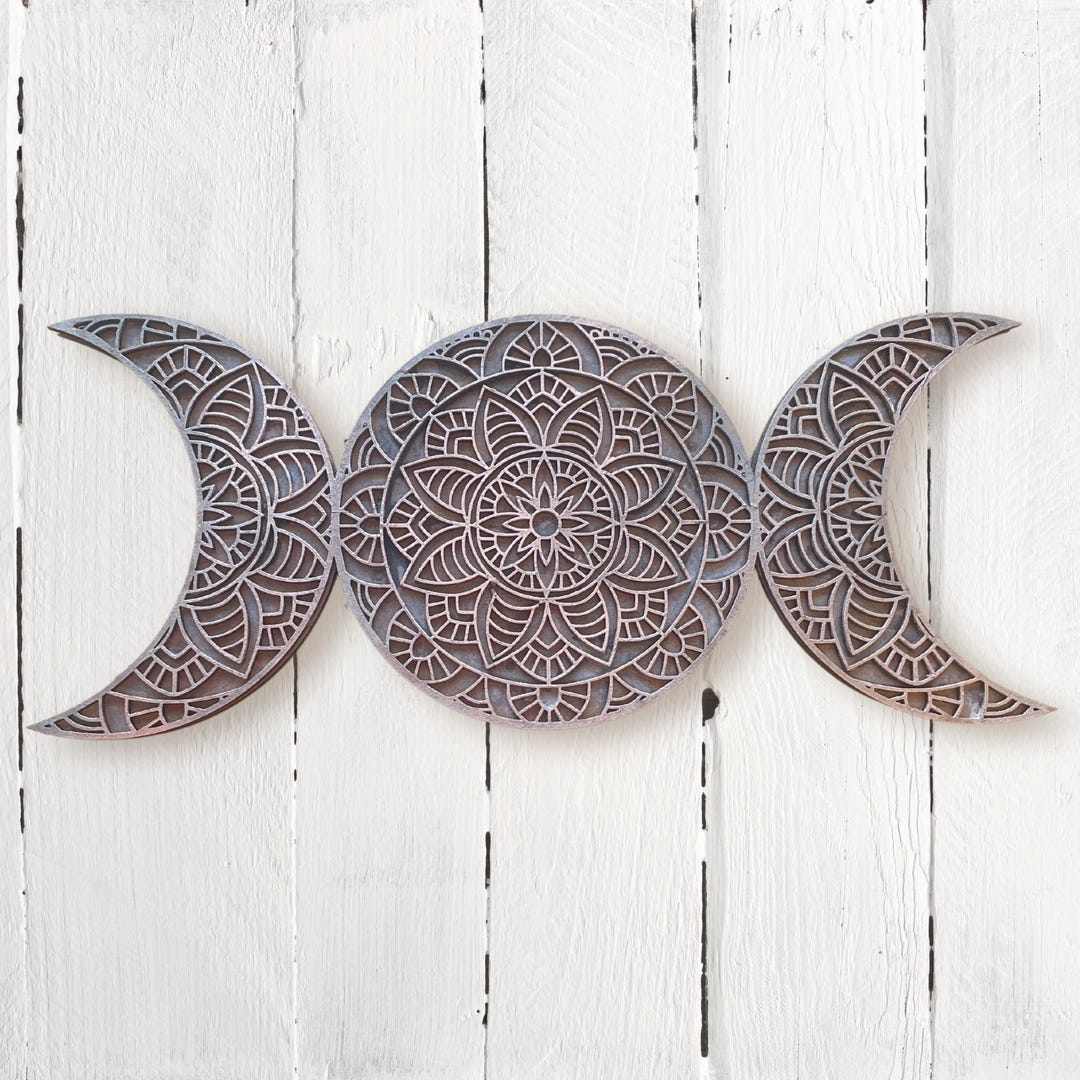 Boho Triple Moon Wall Decor With Mandala Pattern - Etsy
