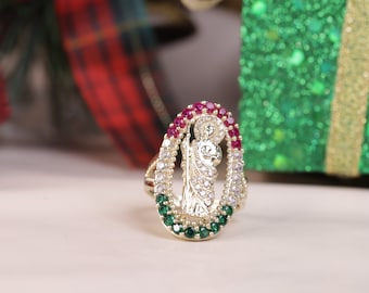 Anillo de oro de 10k con piedra de color de San Judas para mujeres y hombres / Regalo / Anillo religioso / Anillo del Padre Bendito / Cielo / Anillo de San Judas