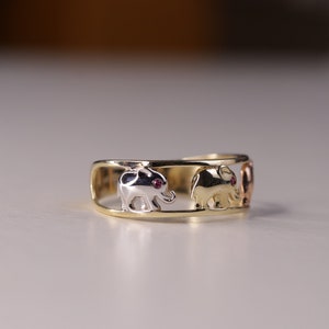 14K Real Gold Little White Rose Yellow Elephant Ring / CZ Elephant Ring / Gift / Gift for Her / Animal Ring / Good Luck Ring