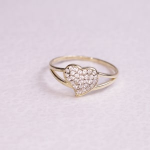 10K Gold CZ Heart Cute Style 2 Ring / 10K Gold Cute Ring / Gift / Gift for Her / Heart ring / Elegant Ring / Heavue / Cheap Ring