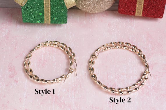 10k Gold 2 Different Size Twist Hoop Earrings / 10k Gold Earrings Women / Heavue / Gift / Gift For Her / Valentine Gift