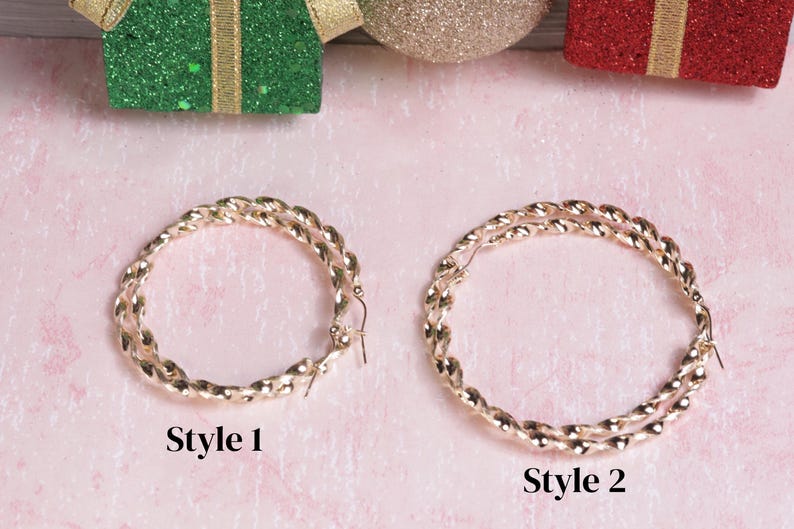 10k Gold 2 Different Size Twist Hoop Earrings / 10k Gold Earrings Women / Heavue / Gift / Gift For Her / Valentine Gift bild 1