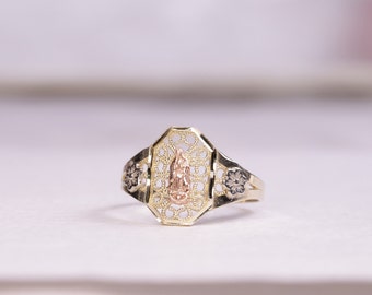 10k Yellow Gold Virgin Mary Classy Ring for Women / Gift / Religious Ring / Blessed Mother Ring / Mother Mary / Heavue / Pray For Us