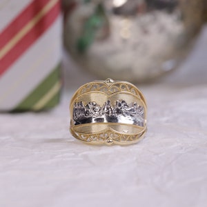 14k Gelbgold Abendmahl Jesus Band Ring für Männer / Bitte für uns Ring / Heavue / Jesus Ring / Religion Ring