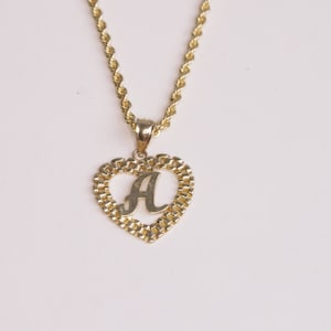 10k Yellow Gold Heart Initial Pendant A-Z / 10K Gold Heart Initial Pendant / Valentine Gift / Rope Chain / Heavue