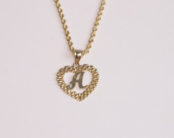 10k Yellow Gold Heart Initial Pendant with Rope Chain