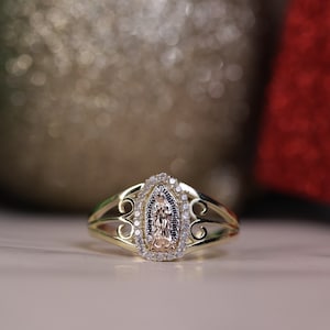 10k Yellow Gold CZ Virgin Mary Ring for Women / Gift / Religious Ring / Blessed Mother Ring / Mother Mary / Heavue / Pray For Us
