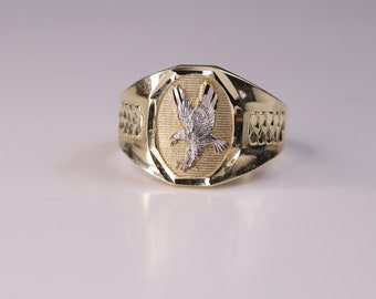10k Yellow Gold Eagle Band Ring for Men / Heavue / Lucky Ring / Men Ring / Gift For Men / Heavue
