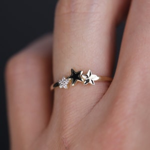 14K Yellow Gold Black Enamel Star Rings / High Quality Love Rings / Gifts For Best Friend / Gift For Her / Minimalist Ring /Gift For Mom