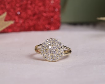 10k Yellow Gold CZ Round Ring / 10K Gold Classic Ring / 10k Gold Band Ring / Gift for Her / Women Ring / Heavue / CZ Ring / Special Ring